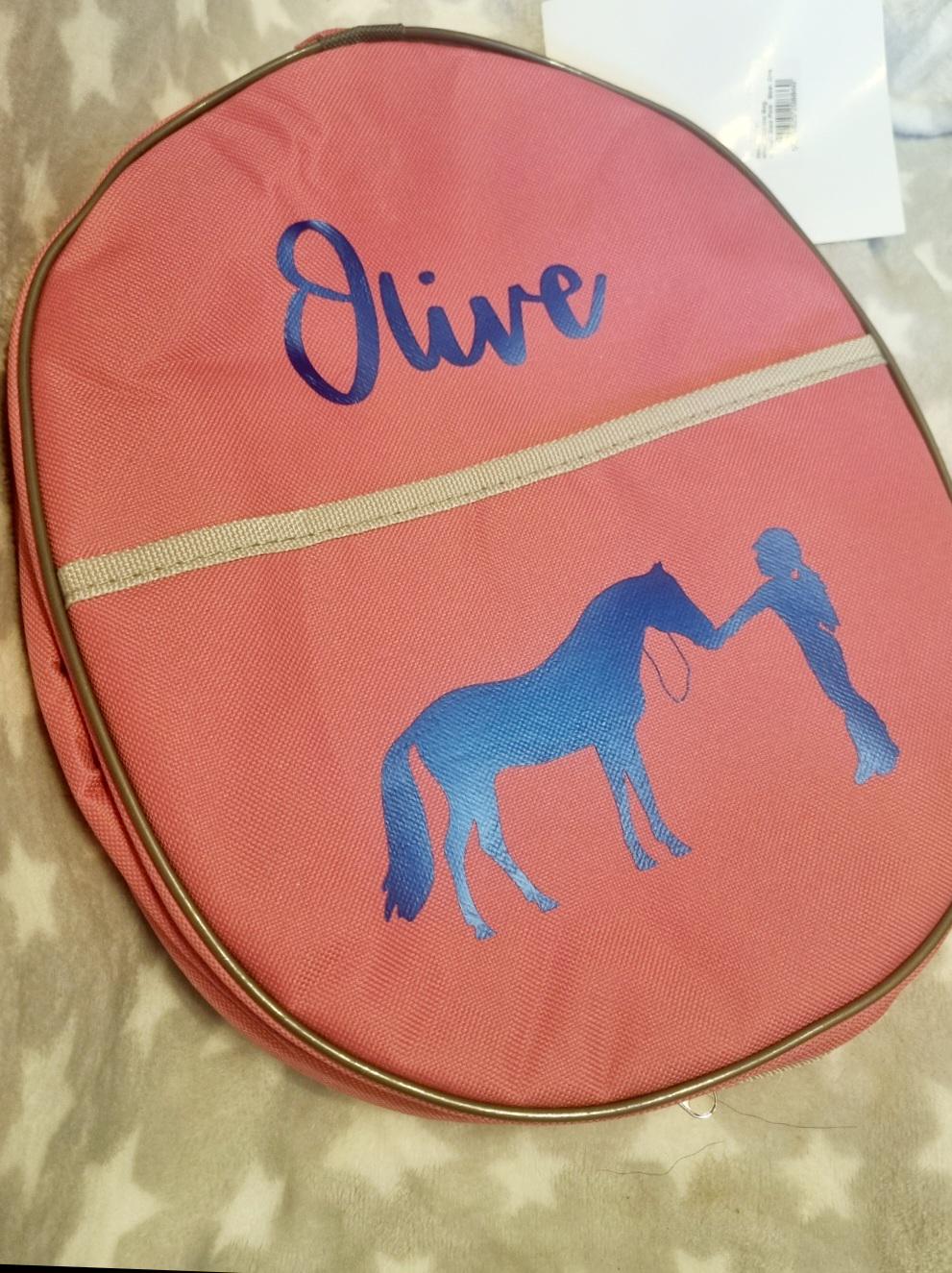 Navy Personalised Horse riding -  hat Lined bag with a front pouch- Birthday Gift Navy equestrian pony