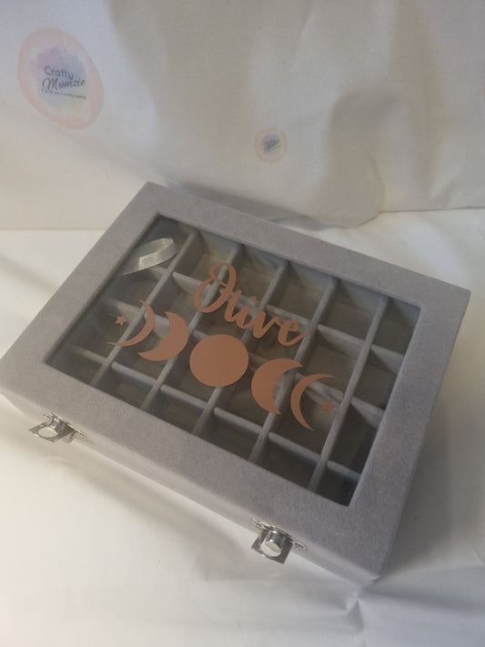 Crystal Storage box, Velvet glass viewing power box - Moon phase personalised Display Gemstones Healing manifestation