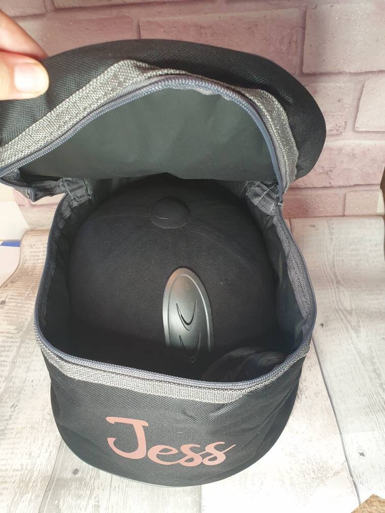 Black Personalised Horse riding -  hat/Helmet and gloves bag (equestrian, Pony) Birthday Gift