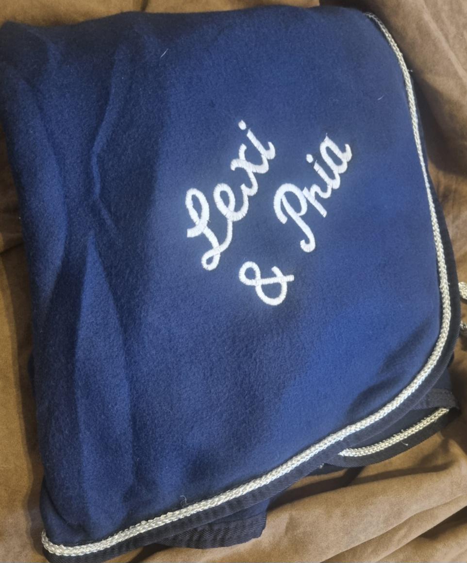 Personalised equestrian/ Horse Show fleece Fur collar cooler Embroidered