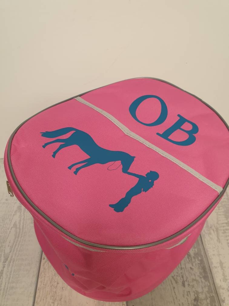 Navy Personalised Horse riding -  hat Lined bag with a front pouch- Birthday Gift Navy equestrian pony